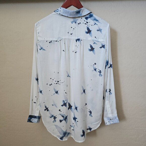 Anthropologie Pilcro The Romy Relaxed Buttondown Shirt Blue Bird Print Blouse XS - Picture 5 of 11